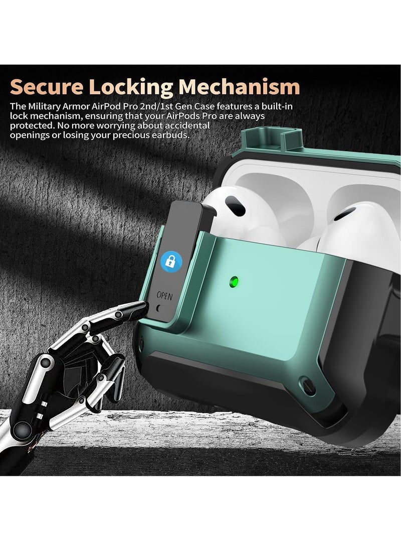 Airpods Pro 2 2nd Generation Case and Airpods Pro 1 Case with Keychain, Switch Security Lock Armour for Airpods Pro 2 2022 and Airpods Pro 2019, Front LED Visual - Green