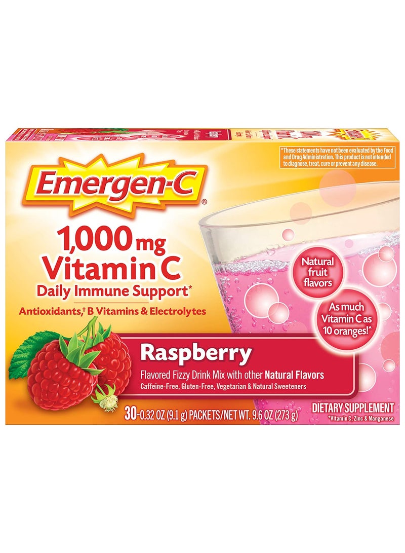 Emergen-C 30 Count Raspberry Flavor 1 Month Supply Dietary Supplement Fizzy Drink Mix With 10 - Image 1