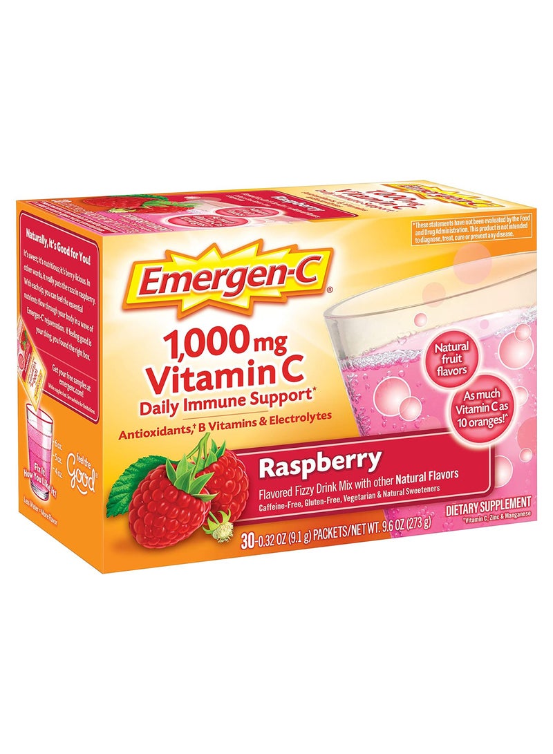 Emergen-C 30 Count Raspberry Flavor 1 Month Supply Dietary Supplement Fizzy Drink Mix With 10 - Image 2