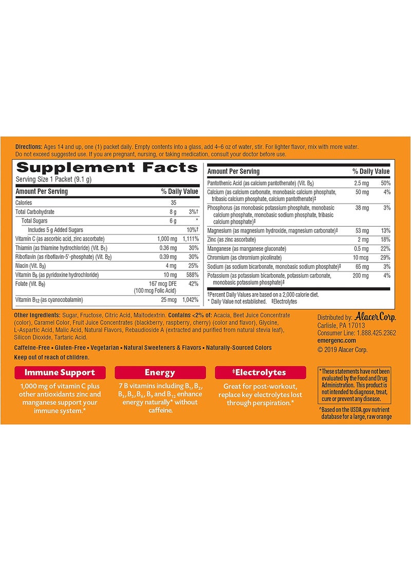 Emergen-C 30 Count Raspberry Flavor 1 Month Supply Dietary Supplement Fizzy Drink Mix With 10 - Image 3