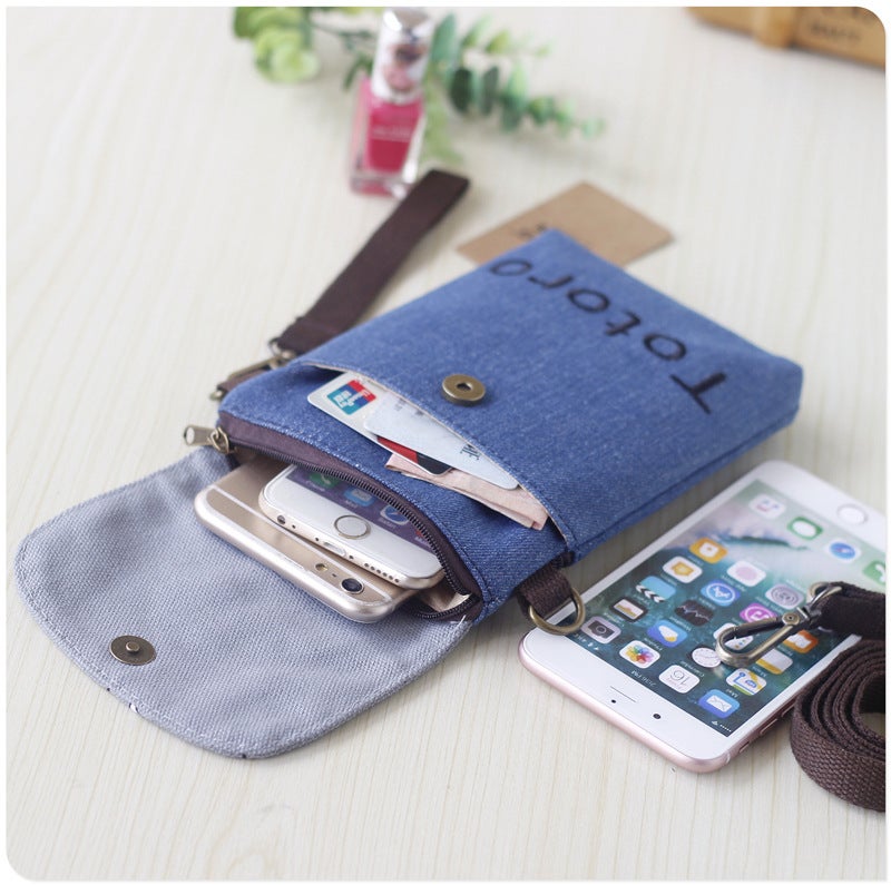 Canvas Crossbody Women'S Bag Distinctive Creative Cartoon Hand Carrying Crossbody Dual-Purpose Fabric Large Screen Mobile Phone Bag - Image 3