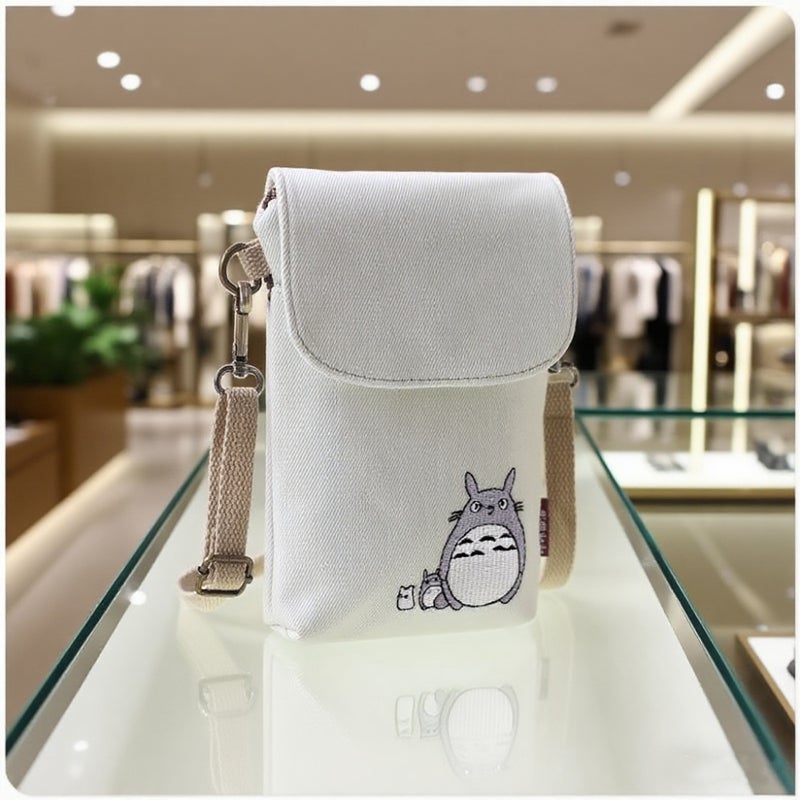 Canvas Crossbody Women'S Bag Distinctive Creative Cartoon Hand Carrying Crossbody Dual-Purpose Fabric Large Screen Mobile Phone Bag - Image 5