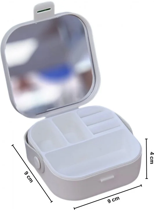 Piev House By House Mini Makeup Jewelry Box with Mirror Inside Bag White