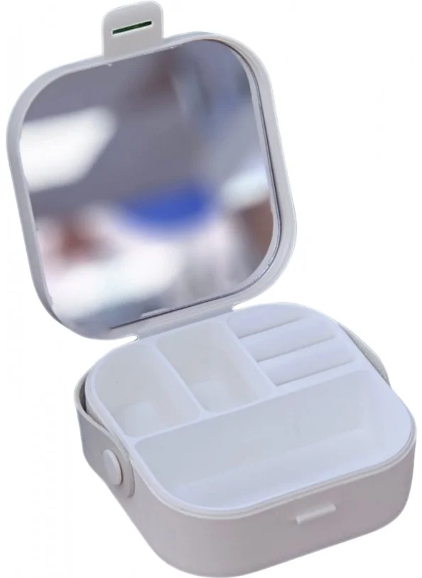 Piev House By House Mini Makeup Jewelry Box with Mirror Inside Bag White