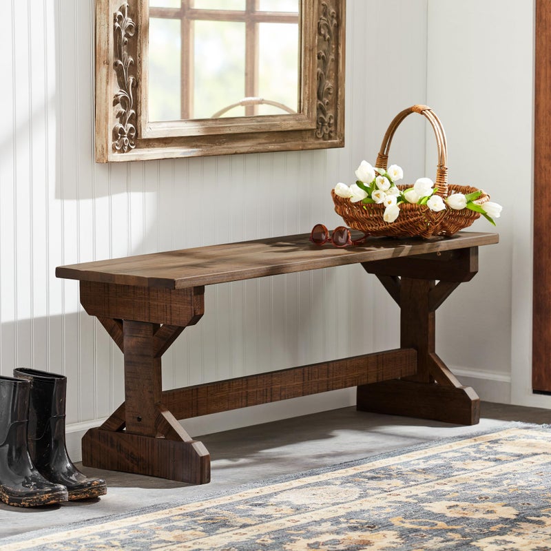 Backyard Discovery 46" Meranti Wood Farmhouse Bench with Walnut Stain, Designed for Indoor and Outdoor Use, Entryway, Living Room, Garden, Patio, Porch, Deck - Image 4