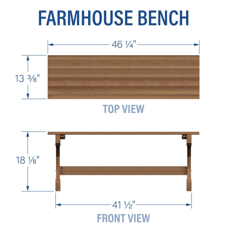 Backyard Discovery 46" Meranti Wood Farmhouse Bench with Walnut Stain, Designed for Indoor and Outdoor Use, Entryway, Living Room, Garden, Patio, Porch, Deck - Image 3