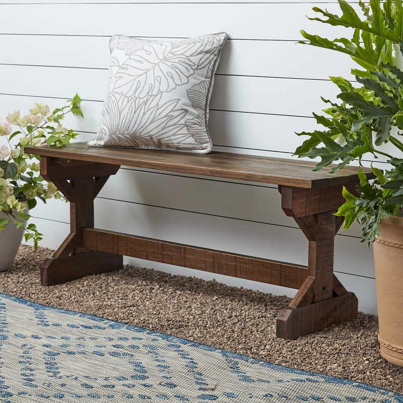 Backyard Discovery 46" Meranti Wood Farmhouse Bench with Walnut Stain, Designed for Indoor and Outdoor Use, Entryway, Living Room, Garden, Patio, Porch, Deck - Image 1