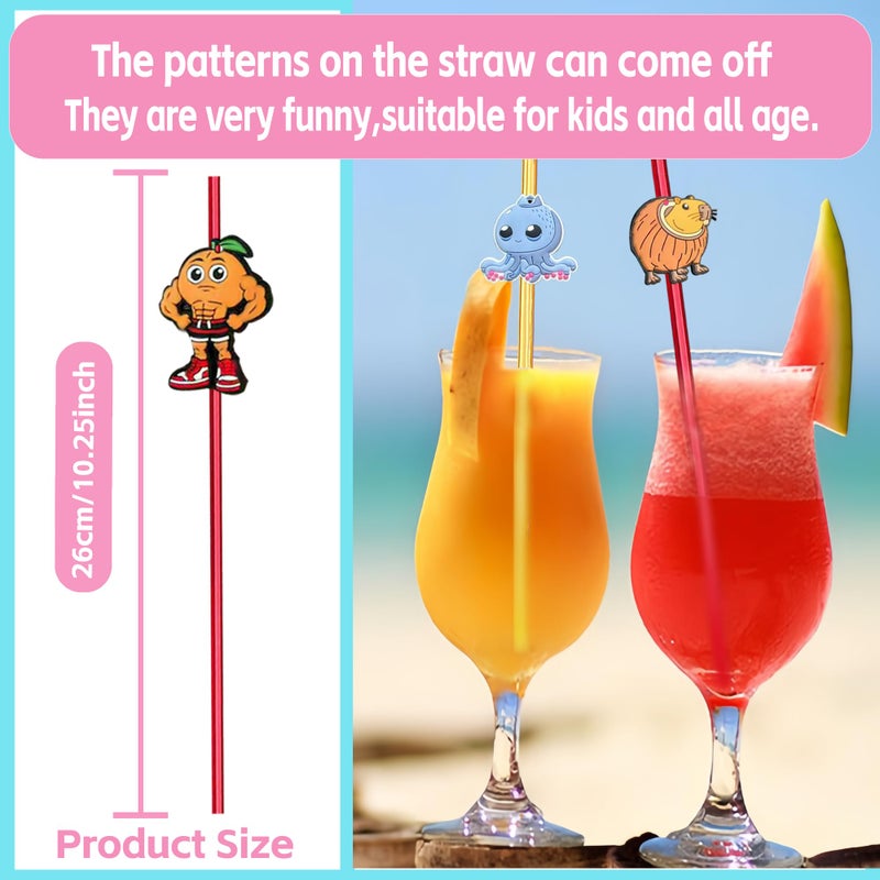GREAWOD Italian Brainrot Reusable Drinking Straws, 24-Pack â€” Assorted Colors with Meme-Style Character Designs, Party Favors & Novelty Drinkware, Spiral & Straight Options (Straight) - Image 3