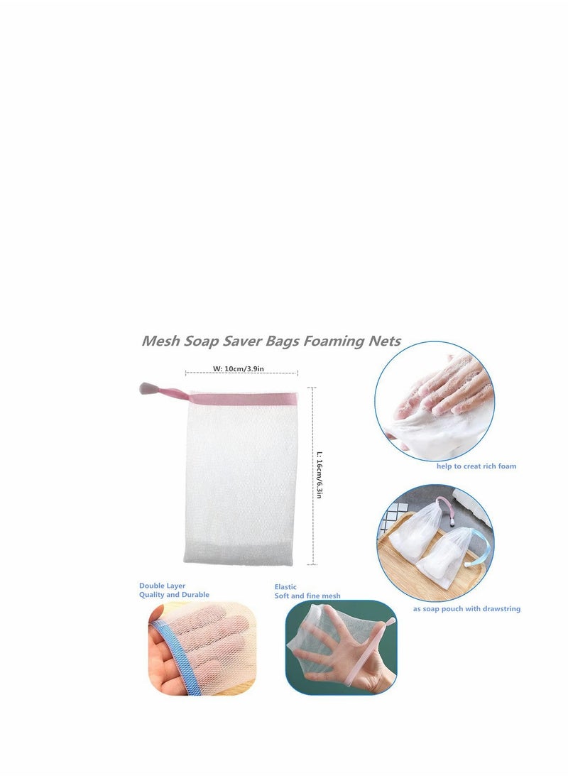 KASTWAVE - Soap Bag, 10 PCS Exfoliating Mesh Soap Saver Pouch Bag, Face Cleansing Foaming Nets, White Pouch with Drawstring, for Foaming and Drying, Hangable... - Image 1