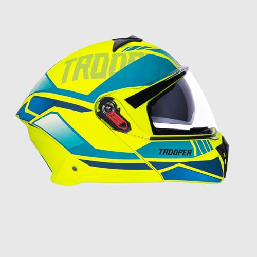 STUDDS Trooper DV D1 ISI and DOT Certified Matt Finish Flip-up Full Face Helmet for Men and Women with Inner Sun Visor (Matt Yellow N3 L) - Image 2