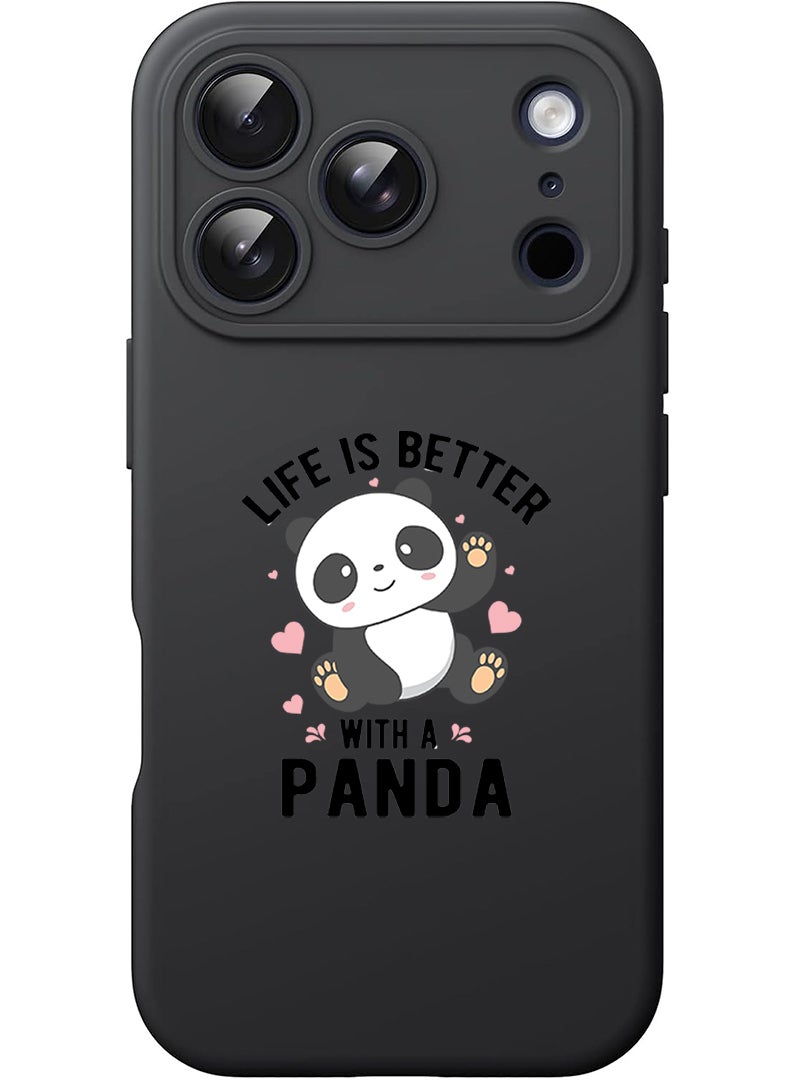 Theodor Protective Slim Fit Case Liquid Silicone Cover with Full Body Protection Anti-Scratch Shockproof Case For Apple iPhone 17 Pro Max (Black) Life is better with panda black - Image 1
