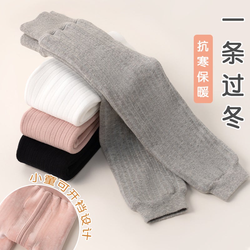 Girls Baby Bottoming Pants Fleece-Lined Plus Thick Wide Vertical Strip Baby High Waist Plus Warm Pants Outside Wear - Image 5
