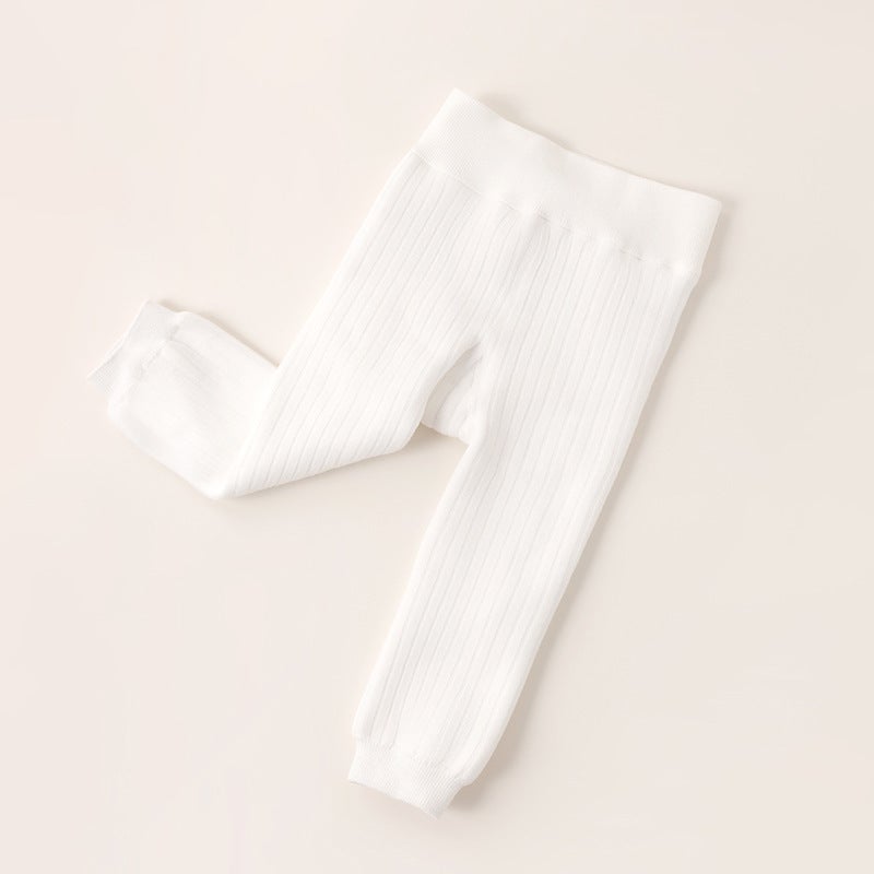 Girls Baby Bottoming Pants Fleece-Lined Plus Thick Wide Vertical Strip Baby High Waist Plus Warm Pants Outside Wear - Image 1