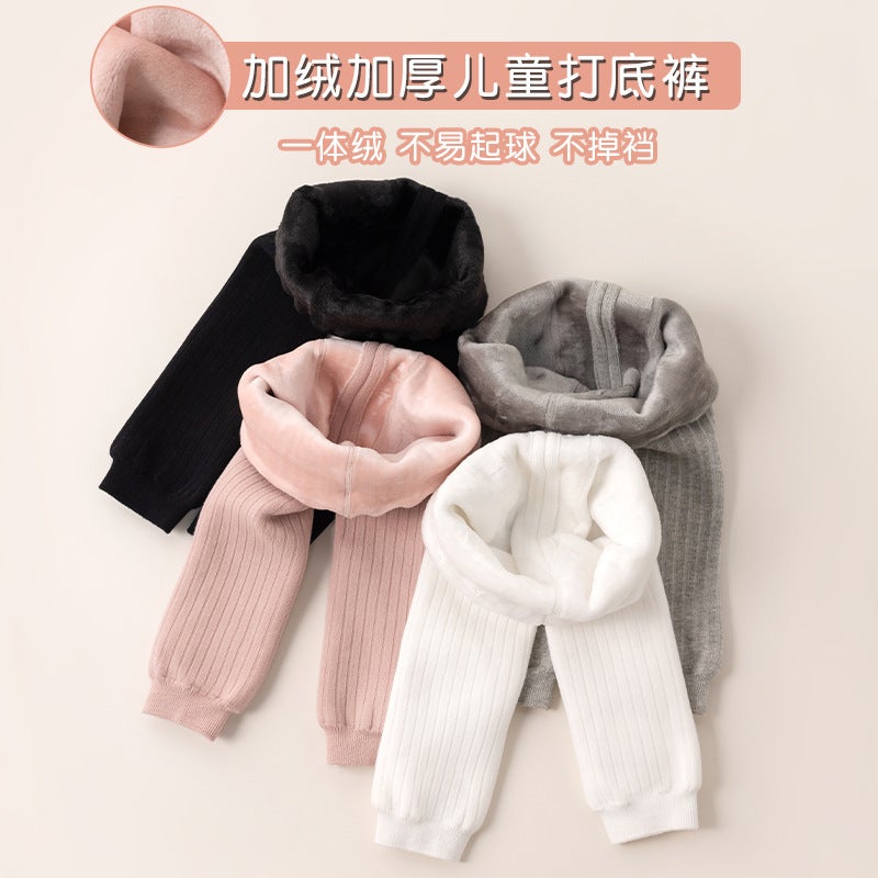 Girls Baby Bottoming Pants Fleece-Lined Plus Thick Wide Vertical Strip Baby High Waist Plus Warm Pants Outside Wear - Image 2