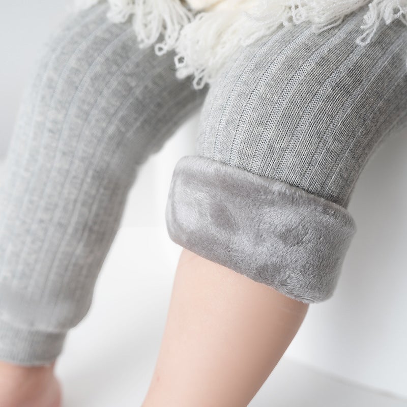 Girls Baby Bottoming Pants Fleece-Lined Plus Thick Wide Vertical Strip Baby High Waist Plus Warm Pants Outside Wear - Image 4