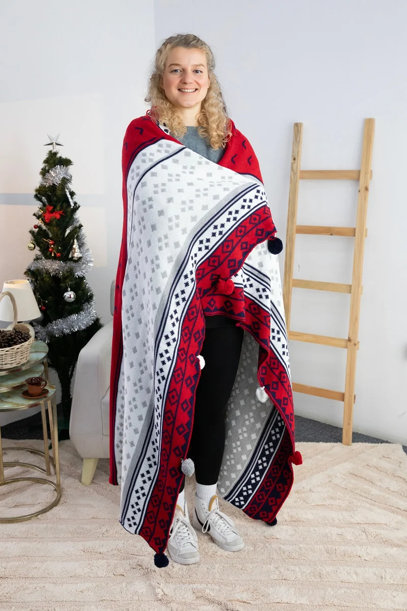 فافورا Biocotton Knitted Pompom TV Blanket - Navy Blue