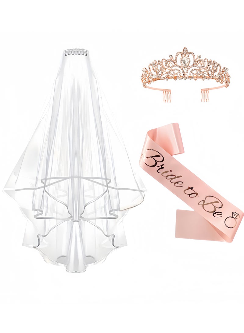 Balloon World 3 Pcs Bachelorette Party Decorations Bridal Shower Crown, Bride to Be Sash&Veil for Women Bachelorette Party Gifts, Bachelorette Party Supplies, Gifts, Favors (Rose Gold) - Image 1