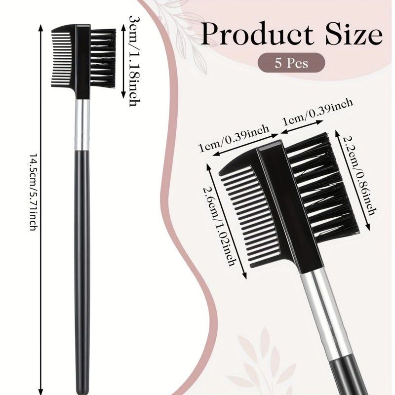 Dual Ended Brow Brush Set 5 Pieces Eyebrows Comb Eyelashes Grooming Mascara Clump Removal Lash Separation Extensions - Image 4