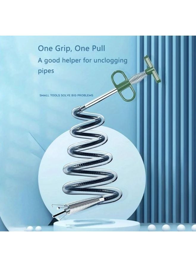 Green 62.99inch Sewer Dredge Bathroom Hair Sink Cleaning Tool Snake Spring Pipe Drain Cleaner - Image 3