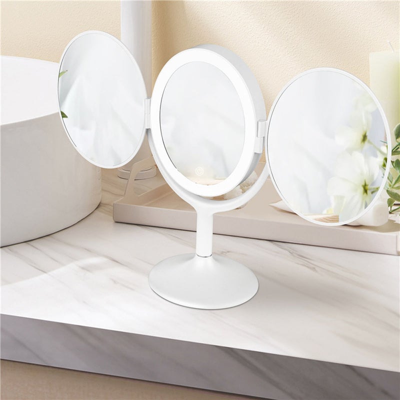 Makeup Mirror with Light LED Desktop Trifold Mirror Portable Cosmetic Mirror Vanity Mirror Touch-Control Stepless Dimming with 2.5X Magnification for Makeup Artists Women - Image 4