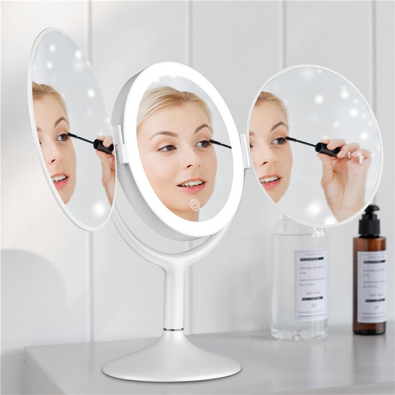Makeup Mirror with Light LED Desktop Trifold Mirror Portable Cosmetic Mirror Vanity Mirror Touch-Control Stepless Dimming with 2.5X Magnification for Makeup Artists Women - Image 3