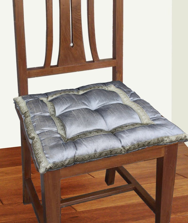DEKOR WORLD Sprial Zari Lace Chair Pad(16"X16"/40cmx40cmSilver) - Image 1