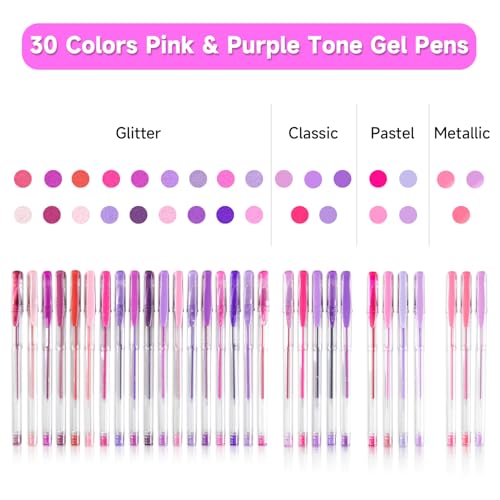 Shuttle Art 60 Pack Tone Pink Purple Gel Pens with 30 Refills for Adults Coloring Books Journaling Drawing Nature Landscapes Animals Scenes - Image 3