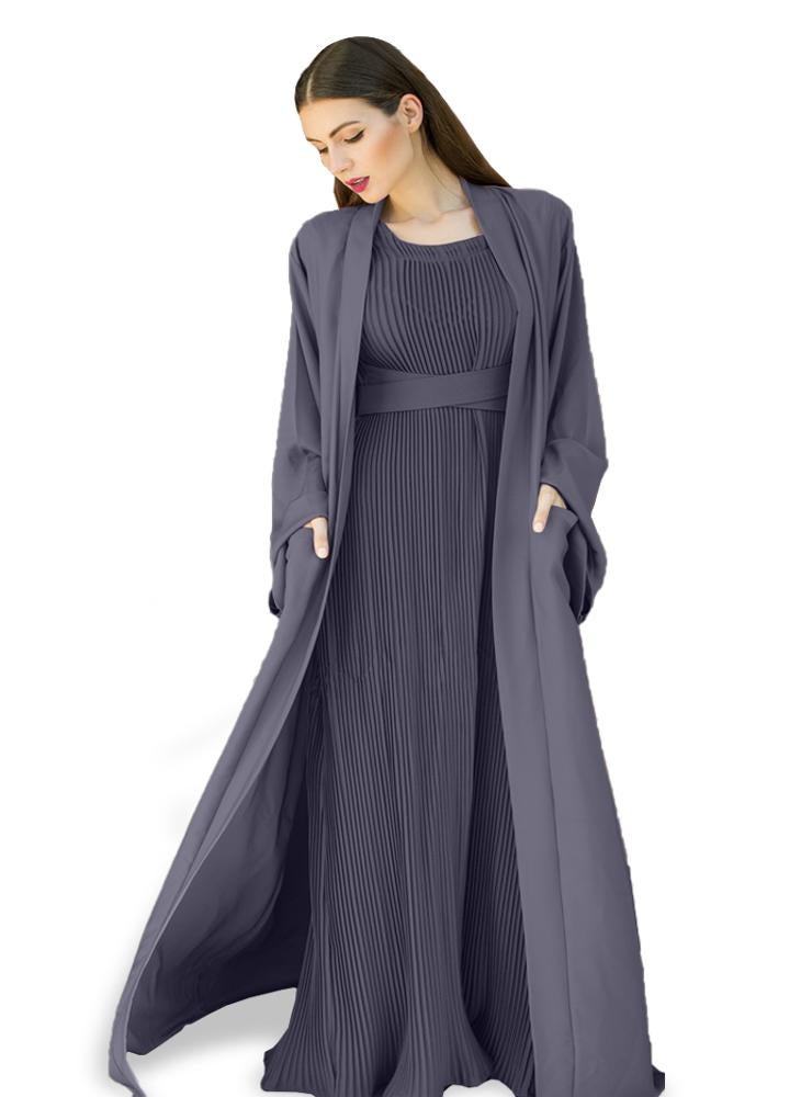 NUKHBAA Mid Grey color Abaya with Inner dress- 2pcs set-602C51 - Image 2