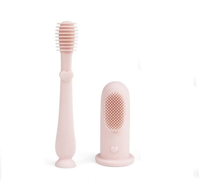 MATSON فرشاة أسنان أصابع الأطفال من MATSON مجموعة منظف اللسان والفم فرشاة أسنان سيليكون للأطفال مع قاعدة شفط لعمر 3 أشهر (وردي، صغير) - Image 1