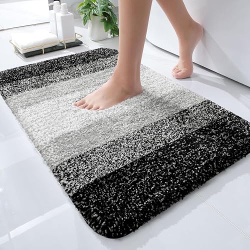 OLANLY Bathroom Rugs Mat 24x16 Extra Soft Absorbent Microfiber Bath Rugs Rubber Backing Quick Dry Machine Washable Bath Mats for Bathroom Floor Tub Shower and Home Decor Accessories Black