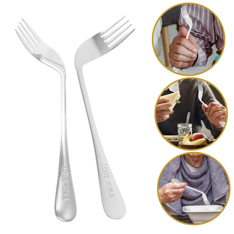 2pcs Ergonomic Angled Feeding Forks for Disabled Elderly Eating Utensils - Image 5