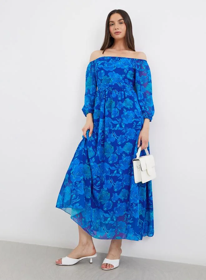 Take Two Take Two Off Shoulder Floral Print A-Line Maxi Dress