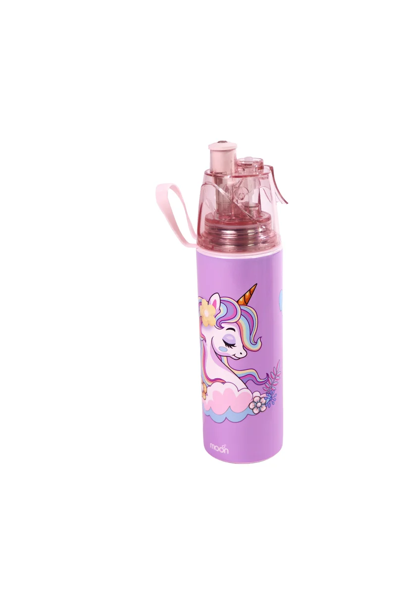مون MOON Kids Water Bottle with Spray Mist | Cooling Spray | BPA-Free  Stainless Steel | Leak-Proof for School, Camping, Hiking, Outdoor Play | Boys Water Bottle |500ml