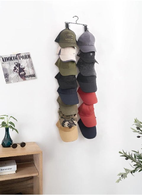 Mkono Hat Organizer Rack Closet Hanging Cap Keeper Hanger with 16 Hooks Modern Baseball Cap Organizer for Door and Wall Multifunctional Closet Hooks for Hats Storage, Fit Most Hats