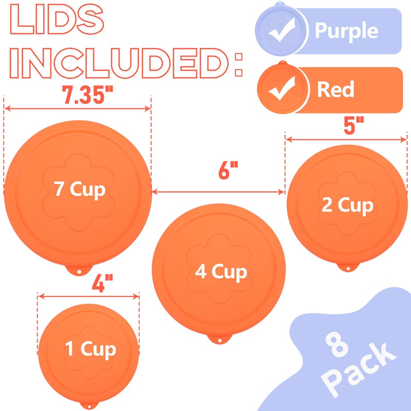 LUVCOSY 1 Cup 2 Cup 4 Cup 7 Cup Round Silicone Replacement Lids for Pyrex 7202-PC, 7200-PC, 7201-PC, 7402-PC Glass Bowls, 8 Pack Storage Cover, Microwave & Dishwasher & Freezer Safe - Image 2