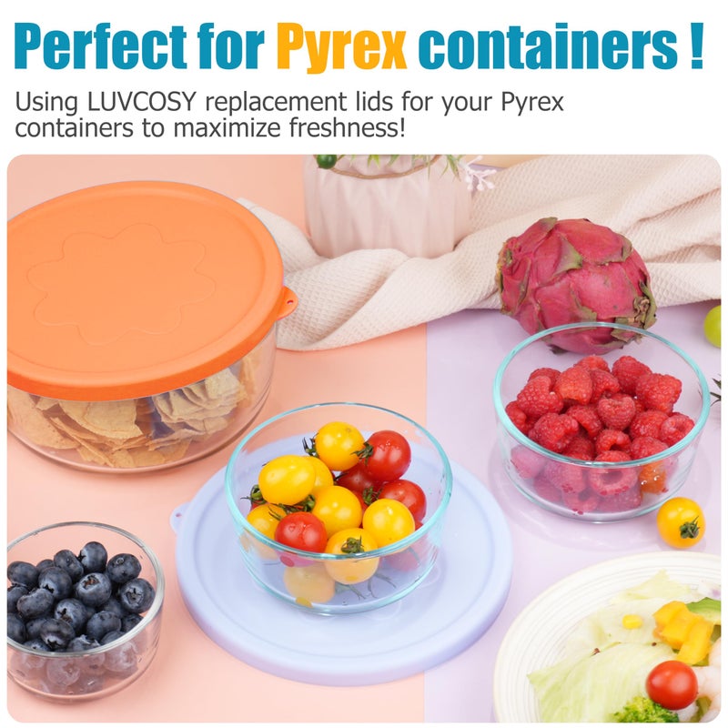 LUVCOSY 1 Cup 2 Cup 4 Cup 7 Cup Round Silicone Replacement Lids for Pyrex 7202-PC, 7200-PC, 7201-PC, 7402-PC Glass Bowls, 8 Pack Storage Cover, Microwave & Dishwasher & Freezer Safe - Image 4
