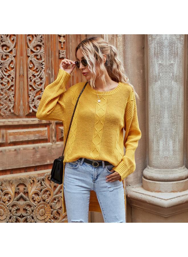 Autumn And Winter New British Round Neck Long Sleeve Sweater Pullover Split Casual Fashion Sweater Women's Clothing 