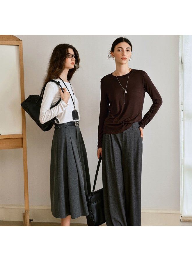 Olrain French Style Autumn Gray Intelligent Commuter Mid-length Pleated A-line Skirt Gray L