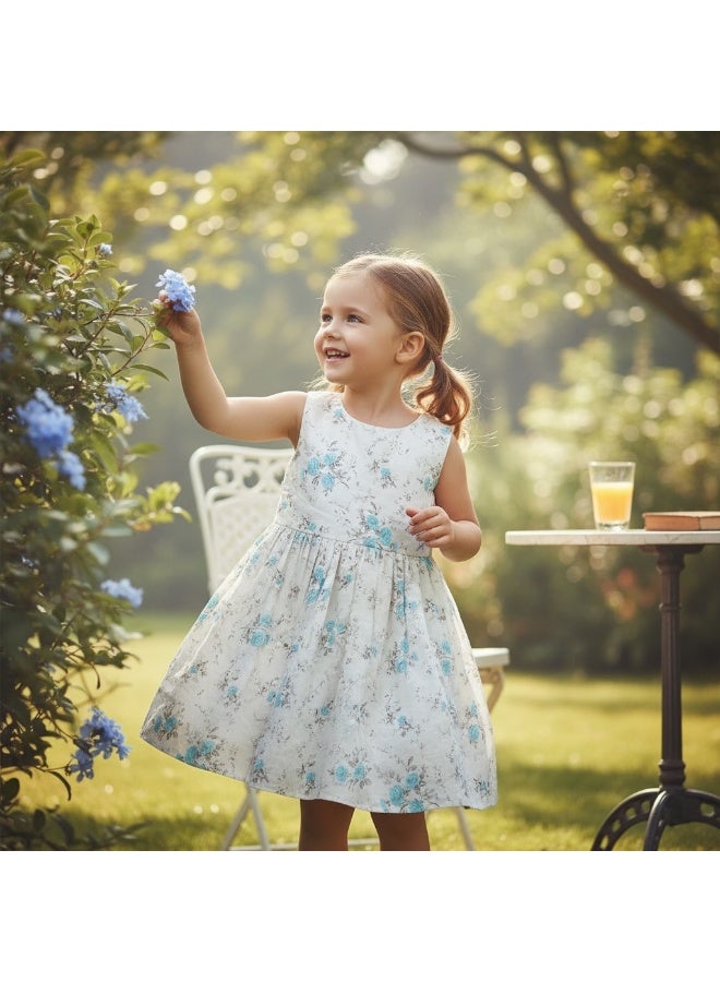 فستان بناتي مبطن من الداخل بلا أكمام برقبة دائرية - Image 1