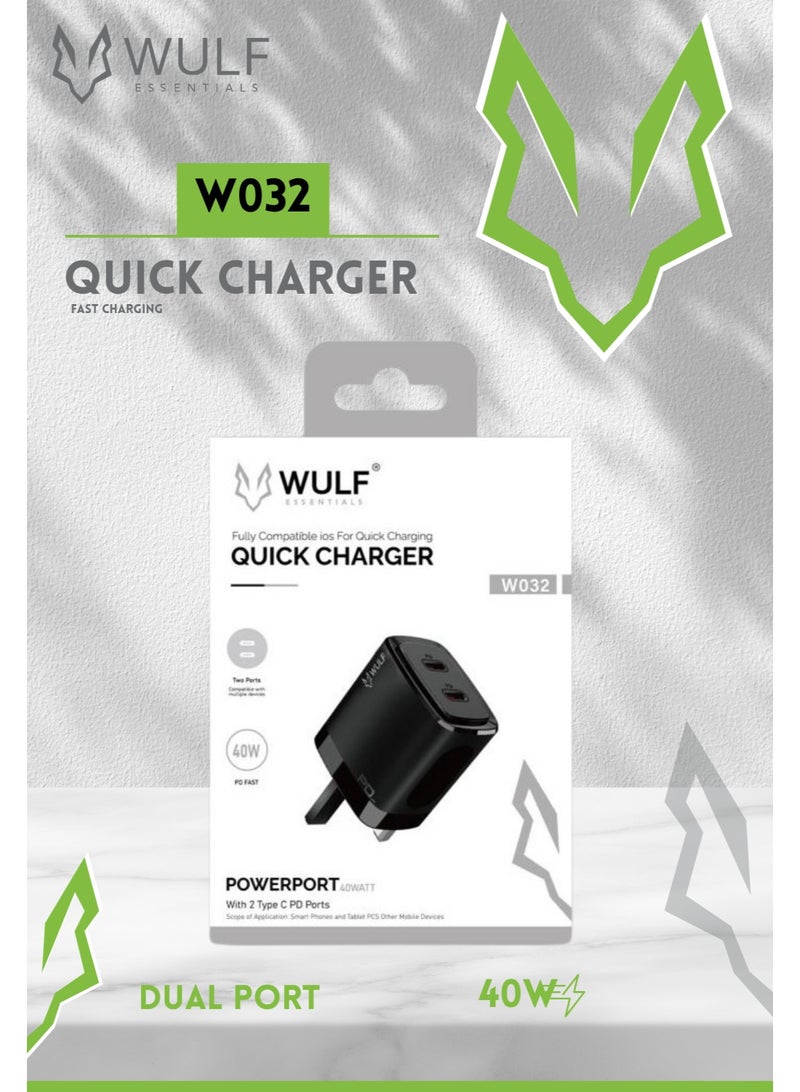 Wulf WULF W032 40W Dual Port Quick Charger | PD Fast Charging Adapter