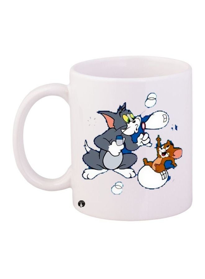 RYN Tom And Jerry Printed Coffee Mug White/Grey/Brown 11ounce