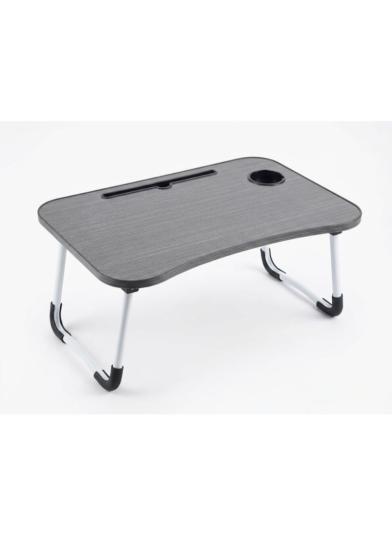 طاولة (ترابيزة) لاب توب وسرير خشبية قابلة للطي مع حامل أكواب ومكان للتابلت بتصميم مانع للانزلاق للعمل والمذاكرة - رمادي داكن - Image 1