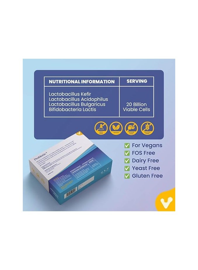Valeo Probiotic+ | 20 Billion CFUs with 4 Probiotic Strains| Supports Digestive Health, Immune Function, and Gut Flora Balance | Health Supplement for Men & Women | 60 Capsules (300) - Image 2