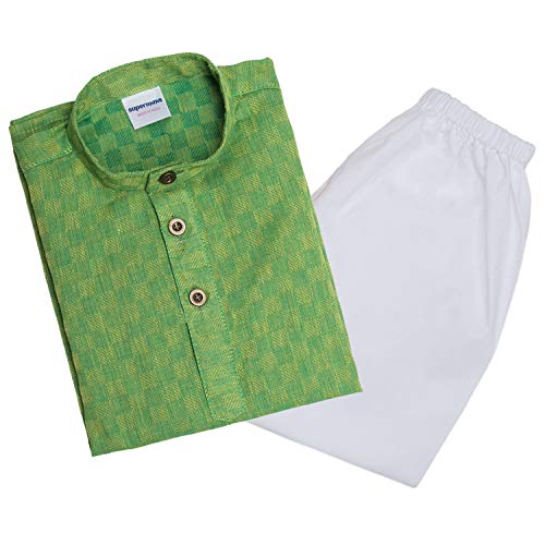 Superminis Baby Boys Traditional Ethnic Wear Handloom Cotton Solid Pattern Kurta with White Pyjama Set (Green, 3-4 Years) - Image 1