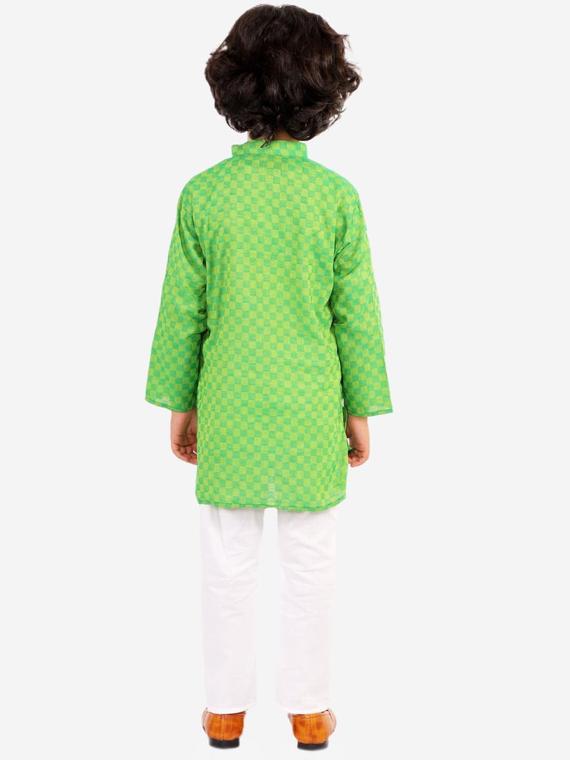Superminis Baby Boys Traditional Ethnic Wear Handloom Cotton Solid Pattern Kurta with White Pyjama Set (Green, 3-4 Years) - Image 3