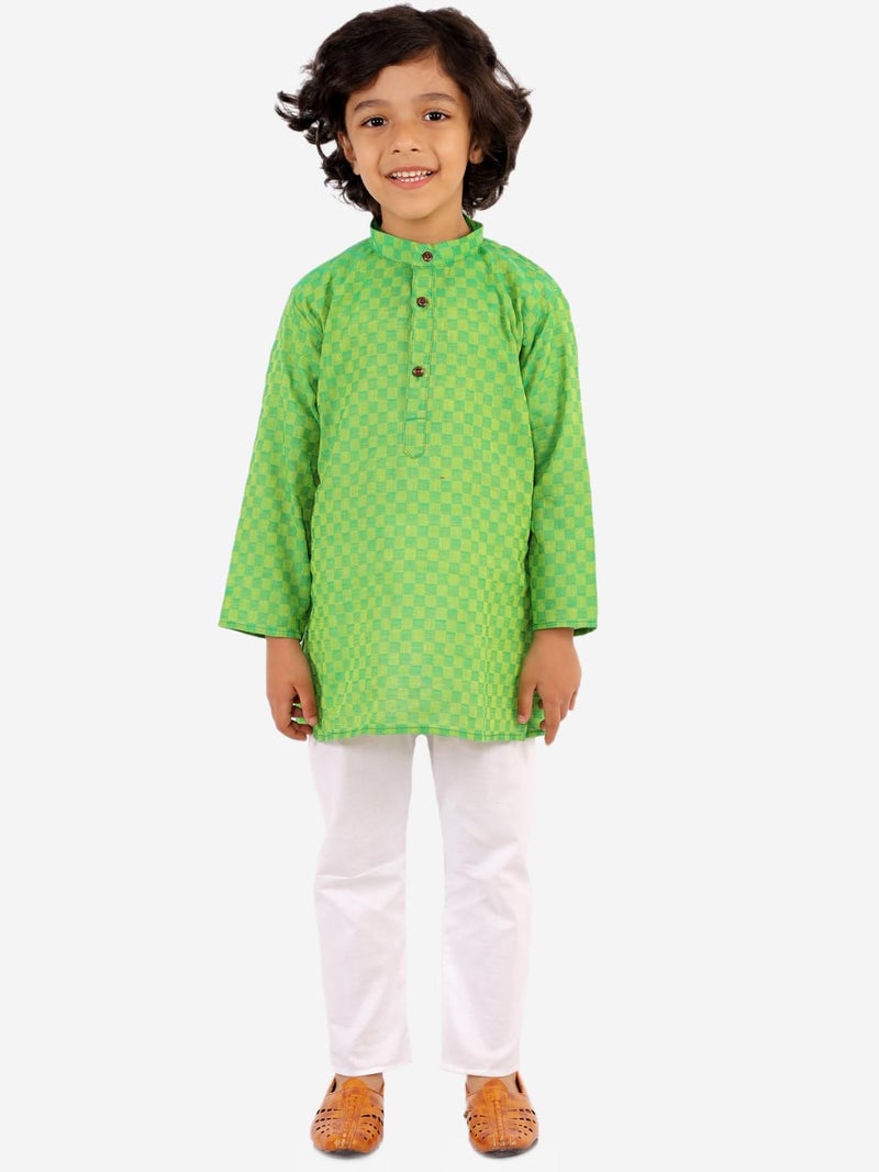 Superminis Baby Boys Traditional Ethnic Wear Handloom Cotton Solid Pattern Kurta with White Pyjama Set (Green, 3-4 Years) - Image 2