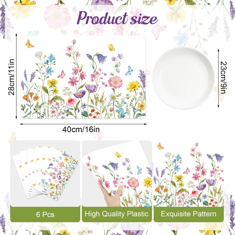Tarklanda Spring Wildflower Placemats Set of 6 Decorative Floral Vinyl Placemat 11x15.7 Inch Wipeable Watercolor Flower Table Mat for Wedding Birthday Bridal Shower Garden Party - Image 4