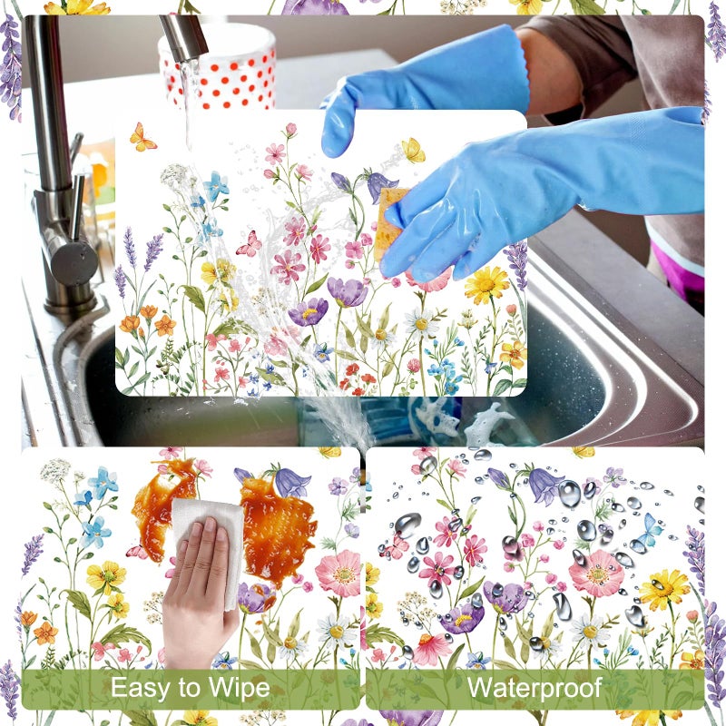 Tarklanda Spring Wildflower Placemats Set of 6 Decorative Floral Vinyl Placemat 11x15.7 Inch Wipeable Watercolor Flower Table Mat for Wedding Birthday Bridal Shower Garden Party - Image 3