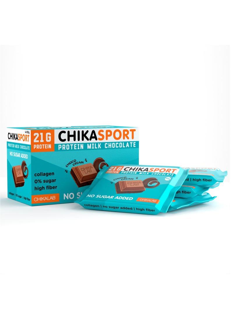 Chikalab - CHIKASPORT Collagen Protein Milk Chocolate with Choco Cream Filling High Fiber and No Sugar Added 4x100g - Image 1