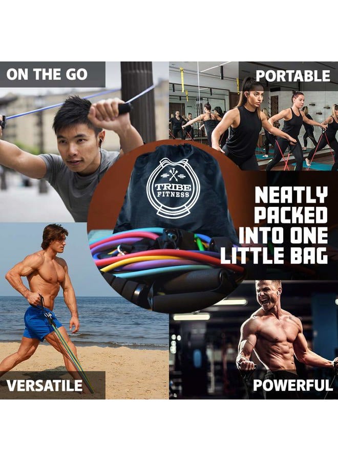 TRIBE Single Resistance Bands Set, Exercise Bands, Workout Bands with Fitness Band, Handles, Door Anchor & eBook for Resistance Training, Physical Therapy, Gym & Home Workout Gear. One Single Band Set - Image 5
